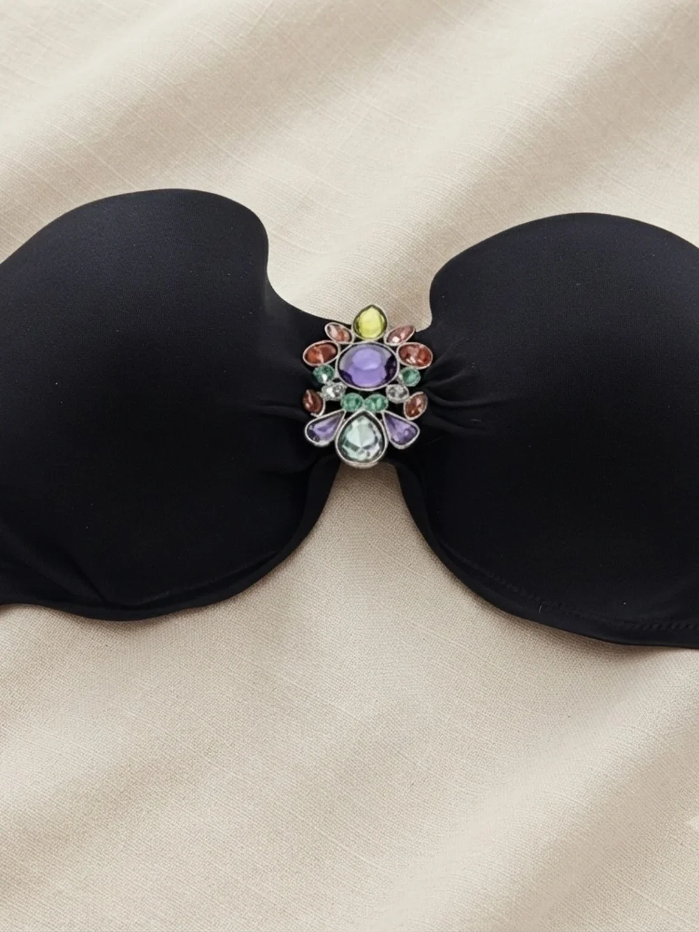 Victoria's Secret Black Strapless Adhesive Bandeau with Multicolor Jewel Accent